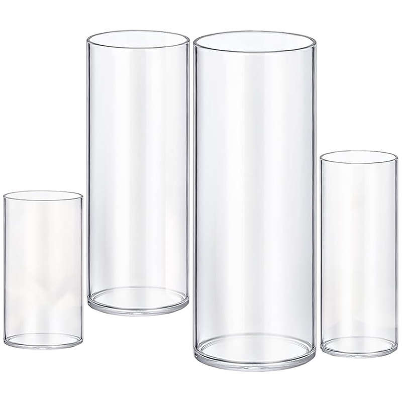 4-Pack Clear Cylindrical Glass Vases | Wedding Decor & Floating Candles |