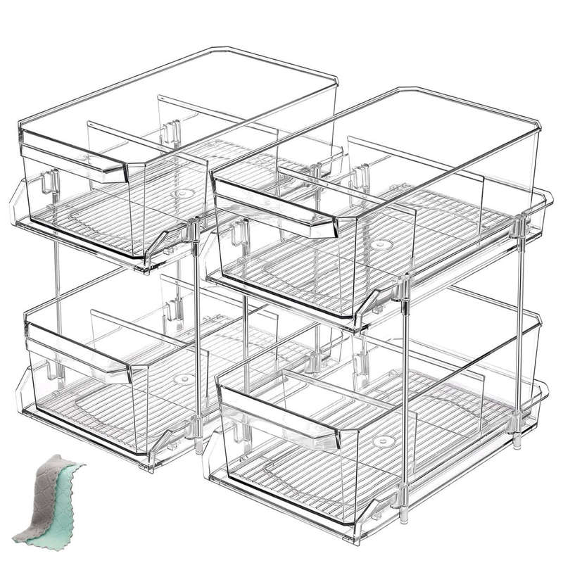 2-Pack Clear Under Sink Organizer | 2-Tier Pull-Out Storage |