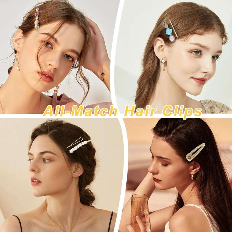Pearls Resin Hair Clips and Barrettes Hairpins Accessories For Girls - 28 Piece
