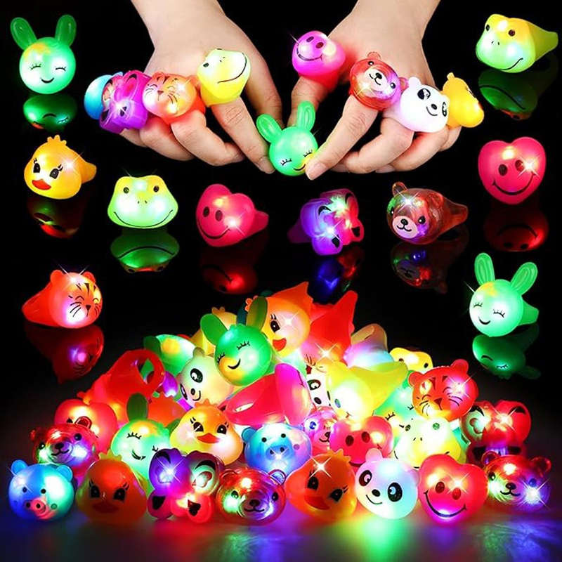 30 Pack LED Light Up Bumpy Rings Glow in The Dark Kids Party Favor Supplies