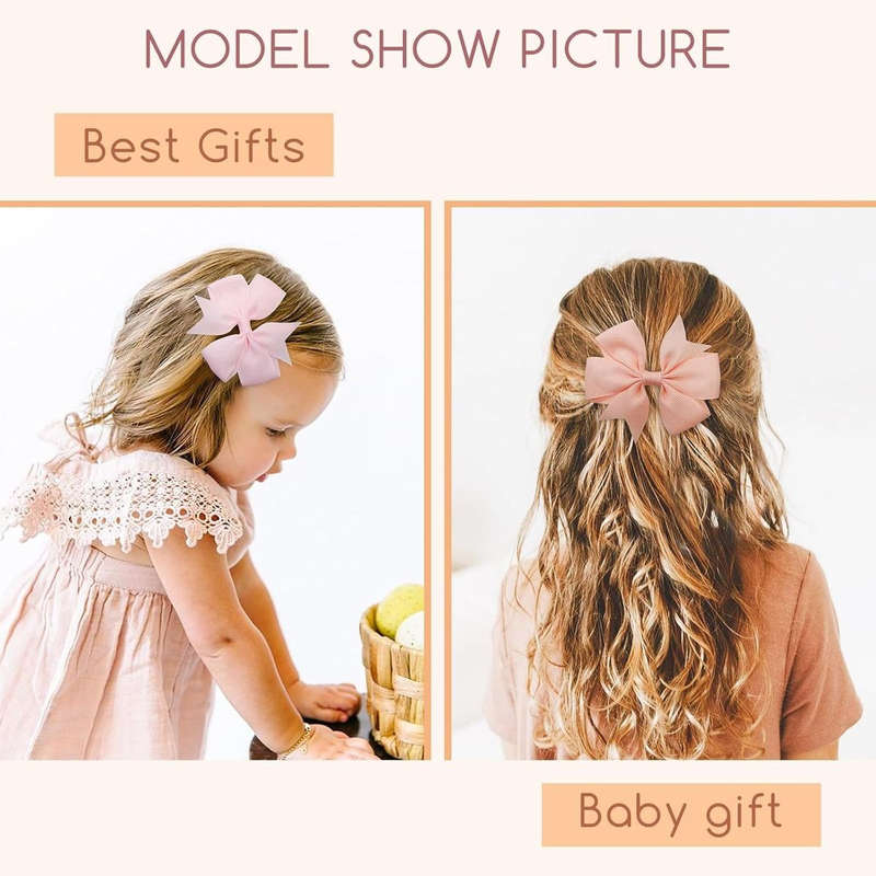 40 Pack 8.4cm Hair Bows For Baby Girls Alligator Clips Grosgrain Barrettes