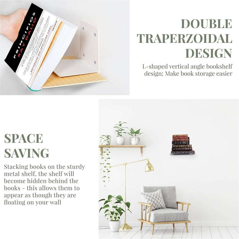 4 Pack Invisible Iron Floating Bookshelves Wall Mounted Hanging Shelf_White