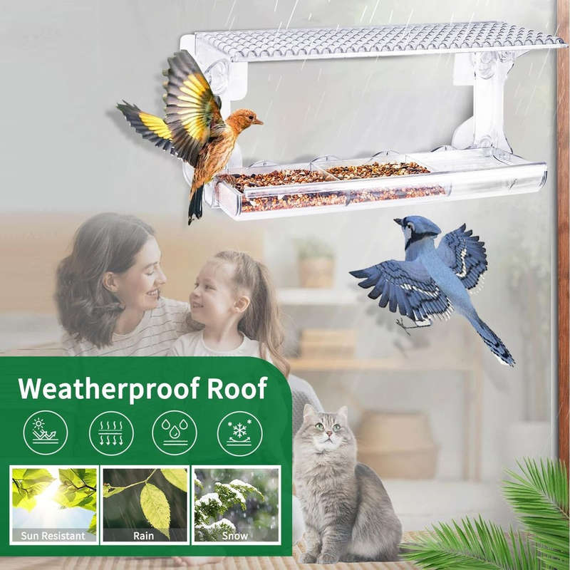 Clear Window Bird Feeder for Outside With Self Adhesive Hooks Garden Decor