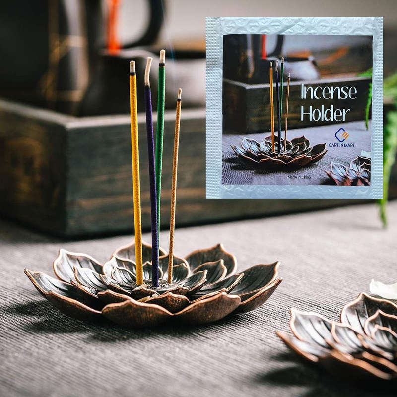 Brass Lotus Incense Holder For Sticks With Ash Catcher Anti-Ash Burner Gift