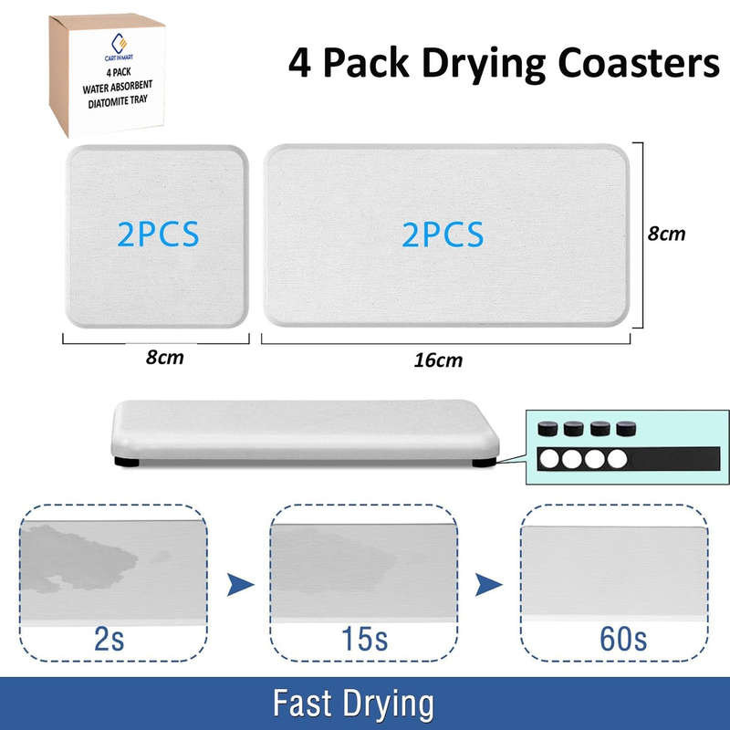 4 Pack Diatomite Coasters Water Absorbant Stone Trays For Bathroom/Kitchen White