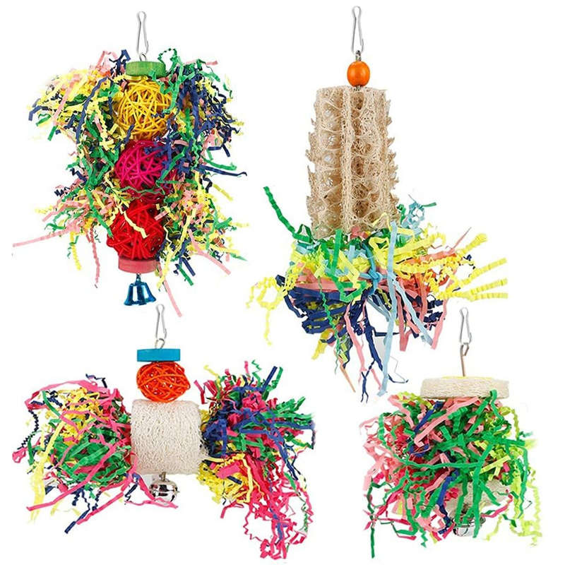 4 Pack Bird Toys Parakeet Shredding Chewing Hanging For Conure Parrot Cage