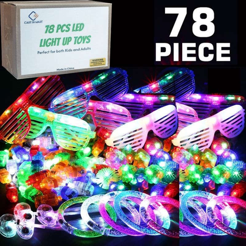 78 Piece Glow In The Dark LED Light Up Toy Bulk Party Favors For Adult Kids