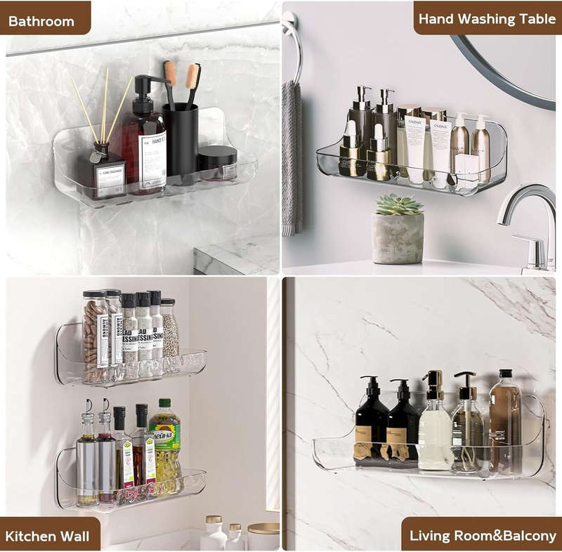 Large Clear Acrylic Shower Caddy No Drill Wall Mounted Adhesive Shelf