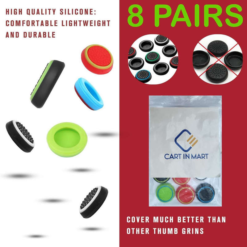 8 Pairs Silicone Thumb Grips Cover Caps For Controller Joystick- Universal