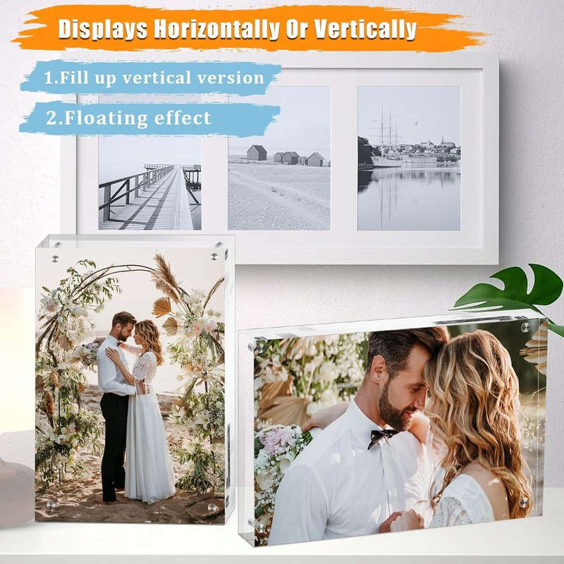 Magnetic Clear Acrylic Picture Frames Dual Side Photo Frame 8x10" - 2 Pack