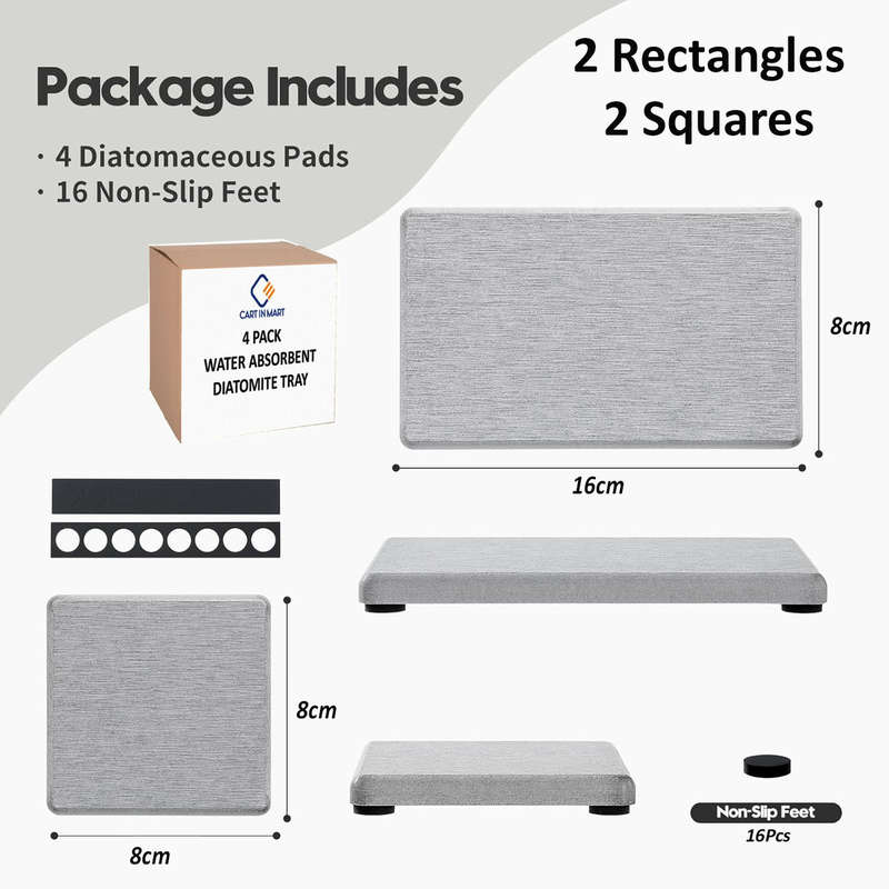 4 Pack Diatomite Coasters Water Absorbant Stone Trays For Bathroom/Kitchen Light Grey
