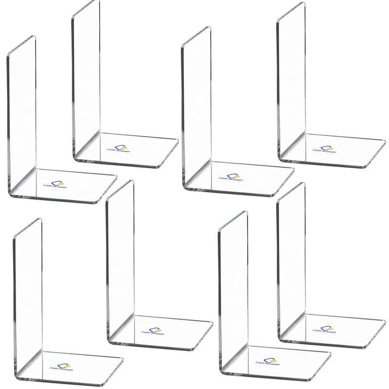 Clear Acrylic Bookends For Shelves Desk Book Stopper Organiser- 8 Pack