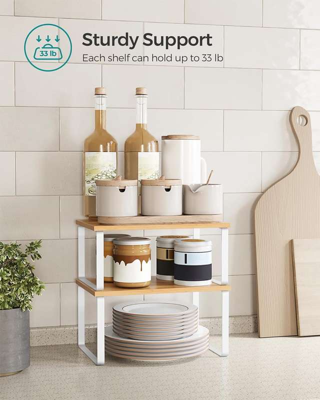 4 Pack Stackable Kitchen Cabinet Organiser Shelf Counter Storage - Multipurpose