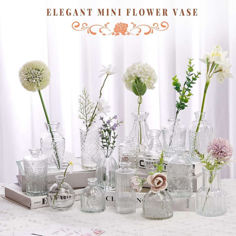 Cart in Mart Vintage Glass Bud Small Vase Set For Flower Home Wedding Decor - 15 Pack