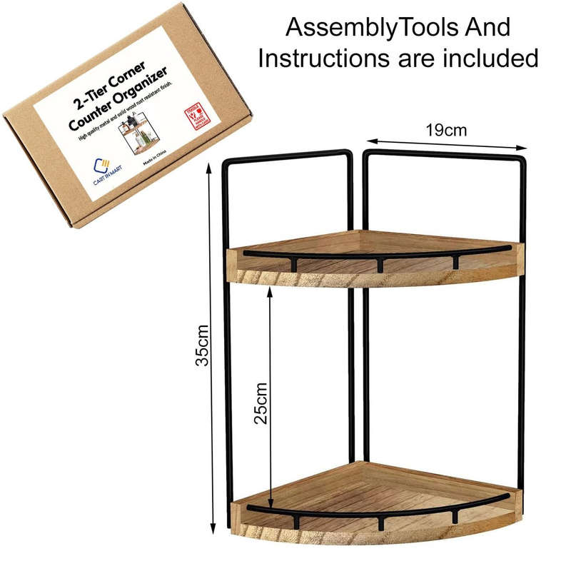 2-Tier Vanity Bathroom Counter Corner Shelf Organiser Kitchen Storage-Wood