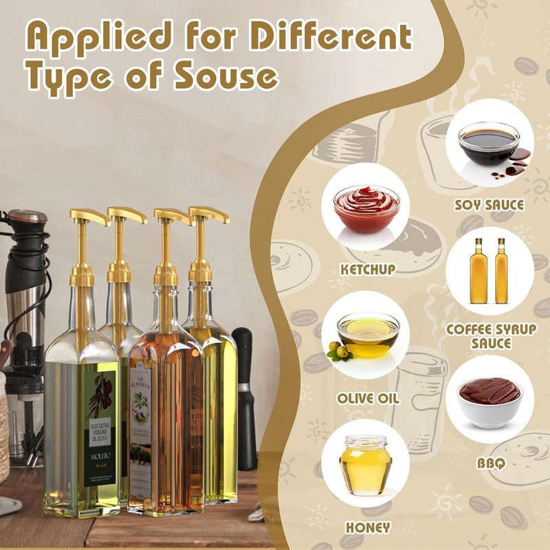 6-Pack Gold Squirt Coffee Syrup Pump Dispenser Kitchen Bar Bottles-750ml