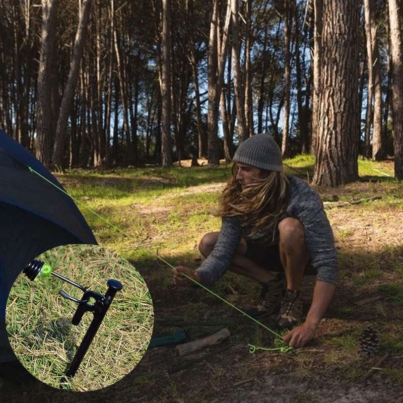 8 Pack Tent Stakes Heavy Duty 20cm Steel Pegs With 4 Ropes For Camping