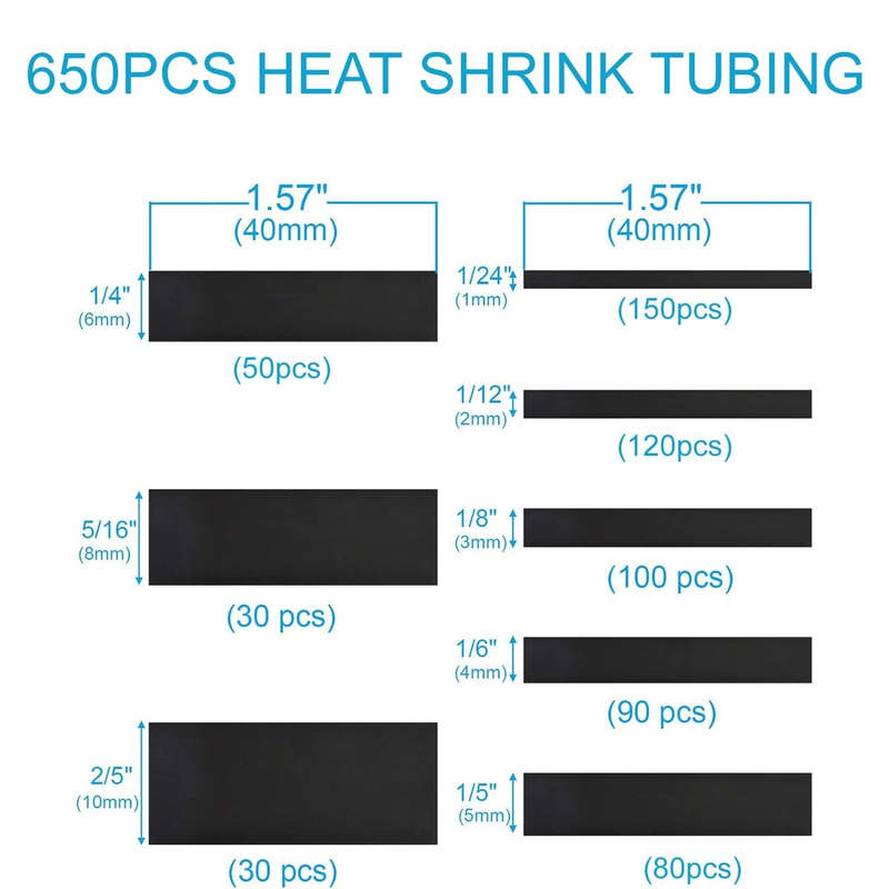 650 Piece Heat Shrink Tubing Kit- Wire Wrap Tube UL Ratio 2:1 Insulation