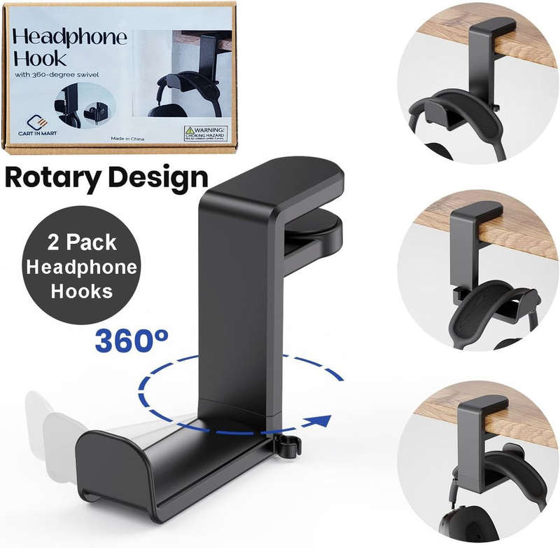 2-Pack 360 Rotating Headphone Stand Holder Gaming Swivel Headset Hanger