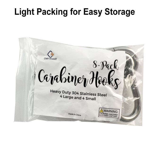 8 Piece Heavy Duty Carabiner Clips Steel Spring Snap Hook-8cm & 6cm(4 Each)