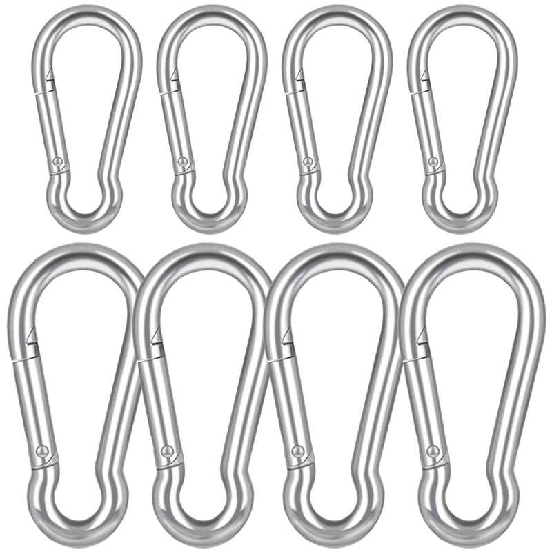 8 Piece Heavy Duty Carabiner Clips Steel Spring Snap Hook-8cm & 6cm(4 Each)