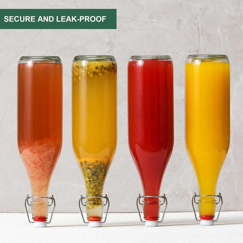 8-Pack 1L Swing-Top Glass Bottles | Airtight Flip-Top Lids + 8 Extra Seals | Cartinmart