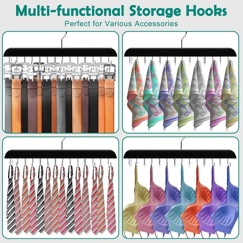 Wooden Belt Hanger For Closet For Max 42 Belts Organizers & Storage- Black