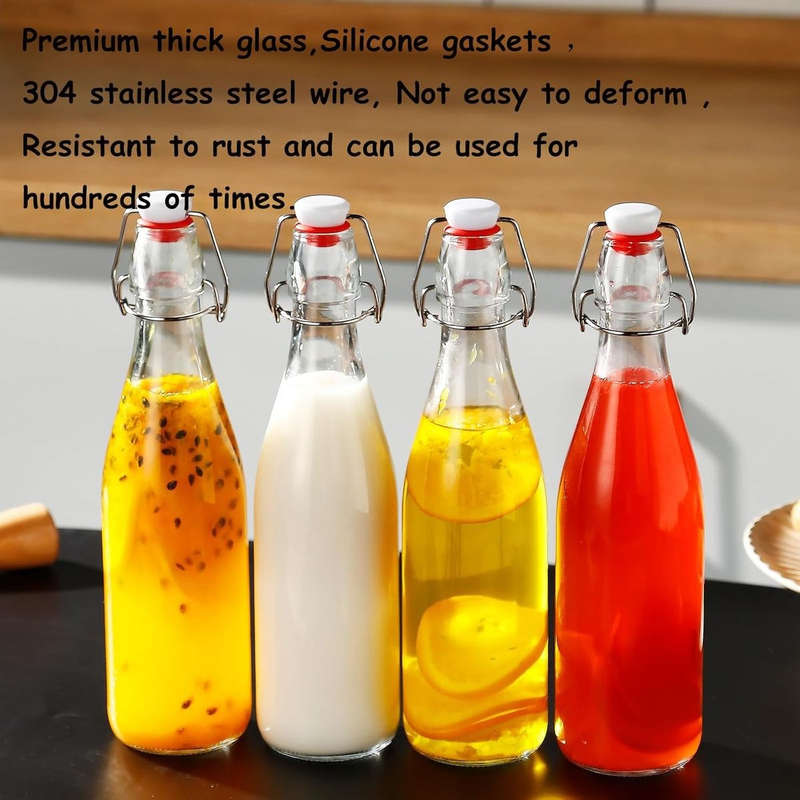 8-Pack 1L Swing-Top Glass Bottles | Airtight Flip-Top Lids + 8 Extra Seals | Cartinmart