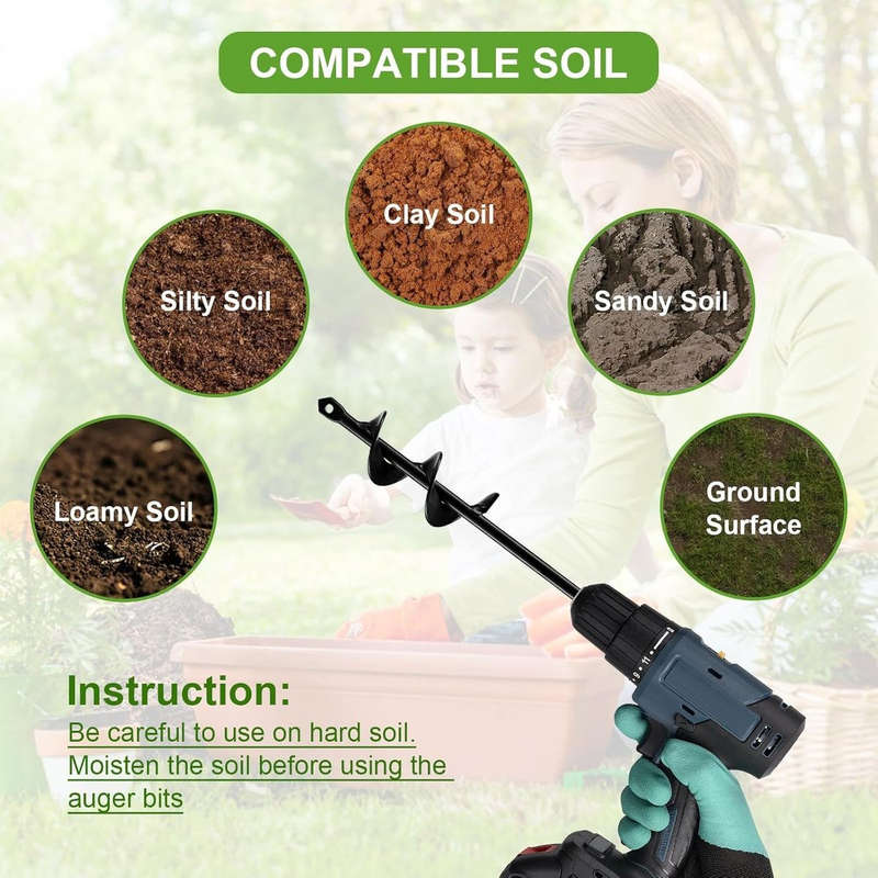 2 Piece Spiral Auger Drill Bit For Planting Garden Hole-44.5x7.6 & 44.5x4cm