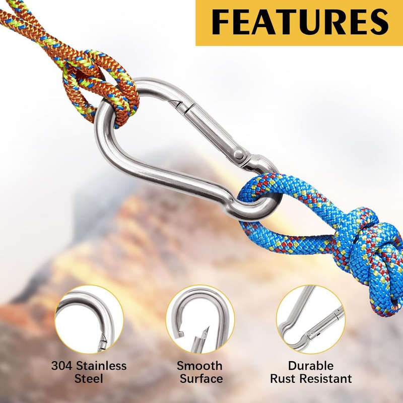 8 Piece Heavy Duty Carabiner Clips Steel Spring Snap Hook-8cm & 6cm(4 Each)