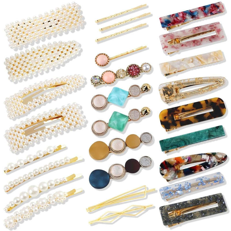 Pearls Resin Hair Clips and Barrettes Hairpins Accessories For Girls - 28 Piece
