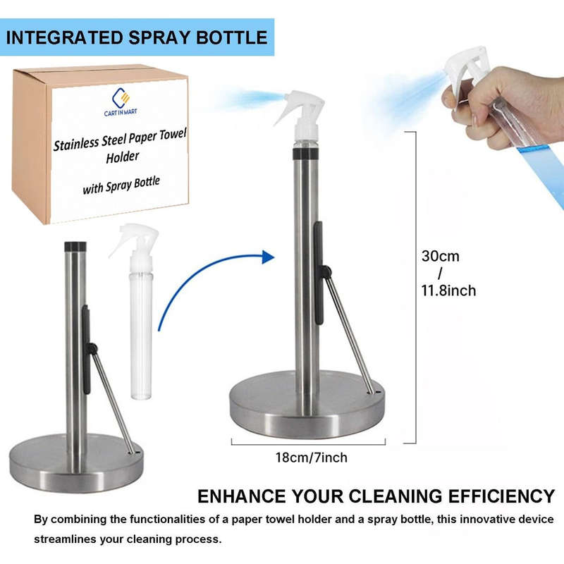 Kitchen Paper Towel Holder Stainless Steel With Sprayer,Arm & Weighted Base