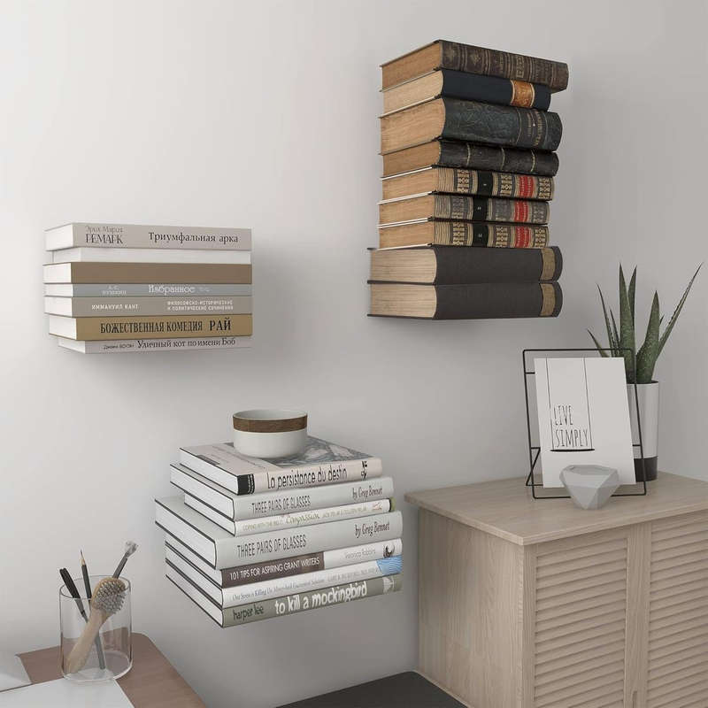 4 Pack Invisible Iron Floating Bookshelves Wall Mounted Hanging Shelf_White