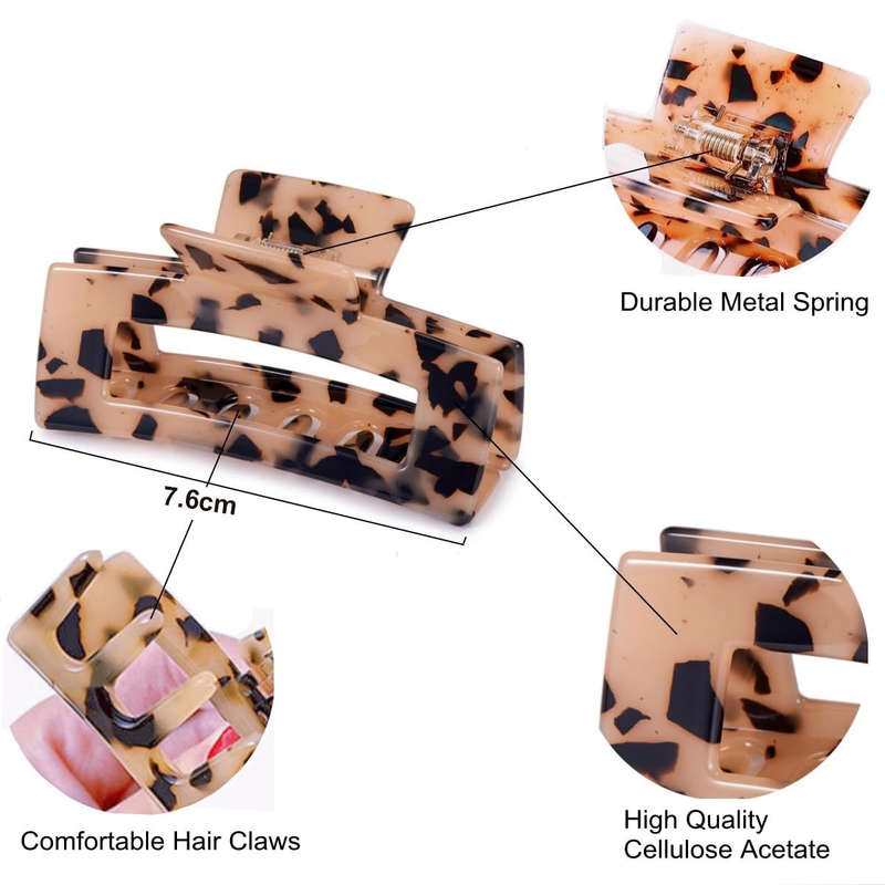 8 Pack Hair Claw Clips For Women Girls Fashion Tortoise Barrettes Rectangle
