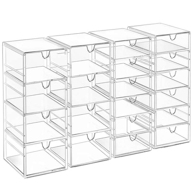 20 Drawer - 4 Sets Clear Makeup Organizers Multipurpose Stackable Storage