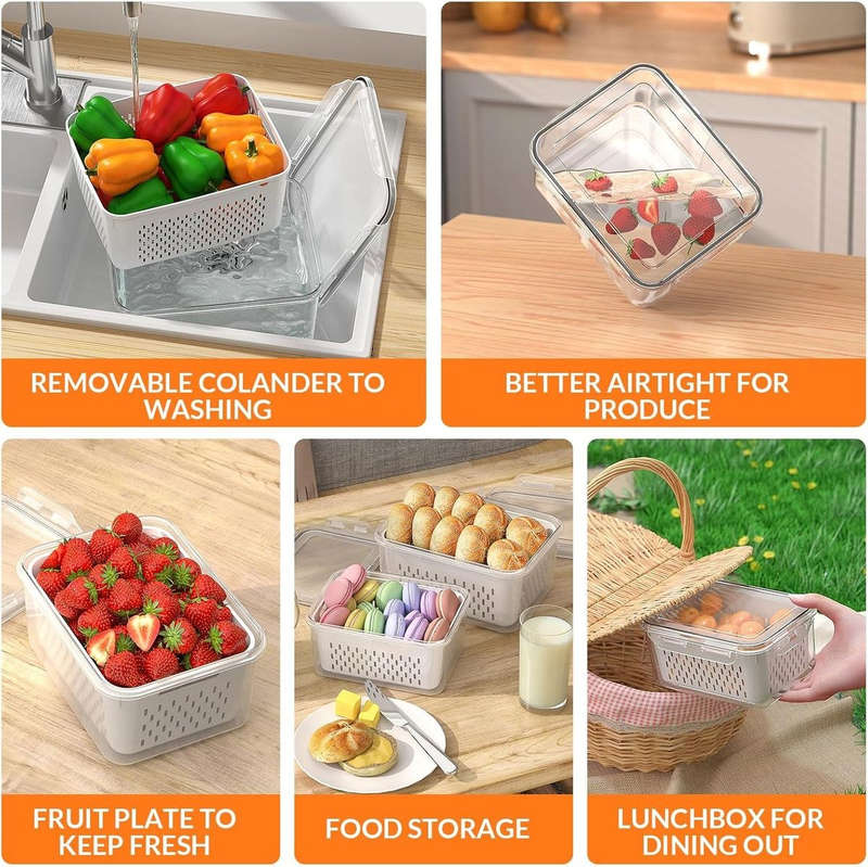 5 Pack (10 Piece) Fridge Food Storage Containers With Removable Colander