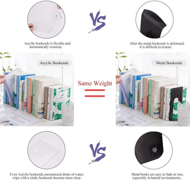 Clear Acrylic Bookends For Shelves Desk Book Stopper Organiser- 8 Pack