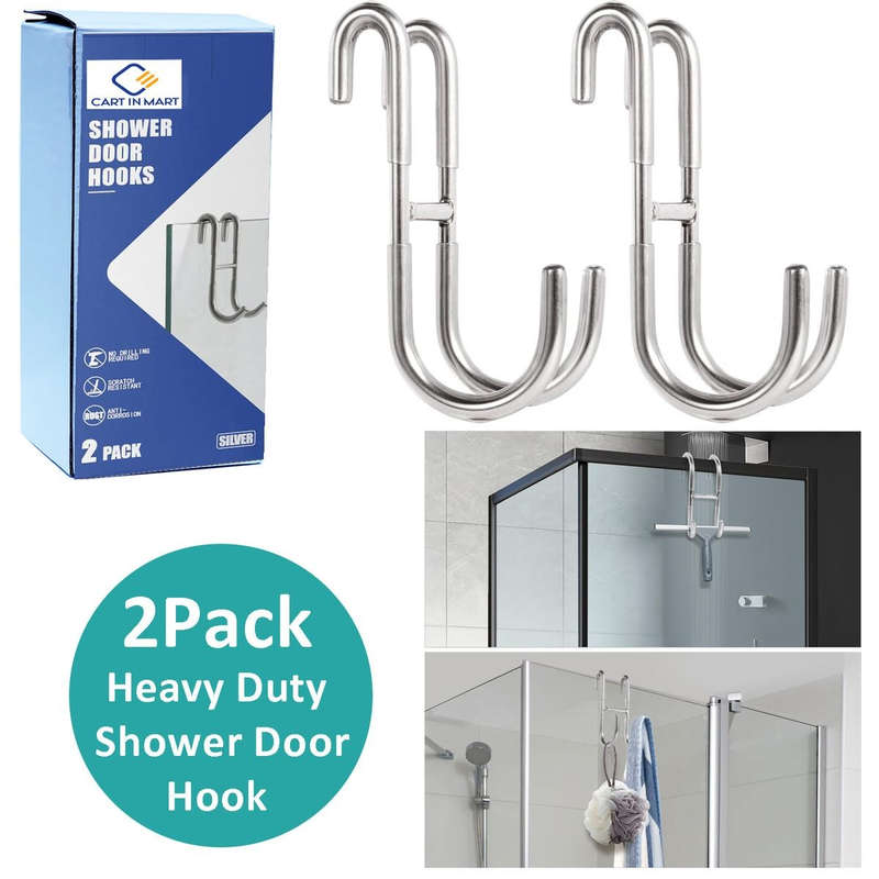 Shower Door Towel Hooks Bathroom No Drill Over Glass-Multipurpose - Pack of 2