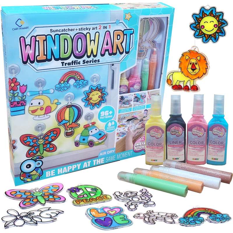 5 Create Your Own Window Art Kit With Suncatcher, Glass Paint, Paper, Suction
