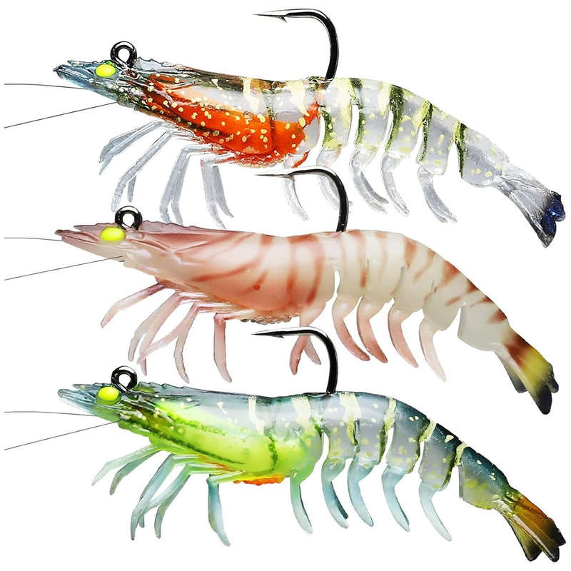 3 Pack Pre-Rigged Shrimp Fishing Lure Jigs For Fresh & Saltwater TPE Baits