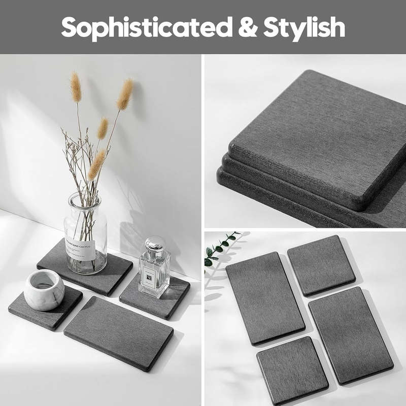 4 Pack Diatomite Coasters Water Absorbant Stone Trays For Bathroom/Kitchen Dark Grey