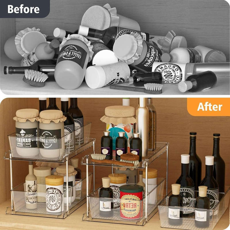 2-Pack Clear Under Sink Organizer | 2-Tier Pull-Out Storage |