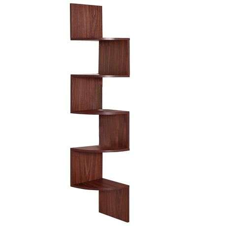 5 Tier Floating Corner Shelves For Wall Hanging Bookshelf Décor - 123cm Long - Deep Walnut - 12...