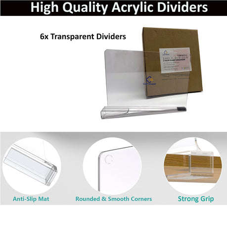 6 Piece Clear Acrylic Shelf Dividers Organiser For Closet Wardrobe Drawer