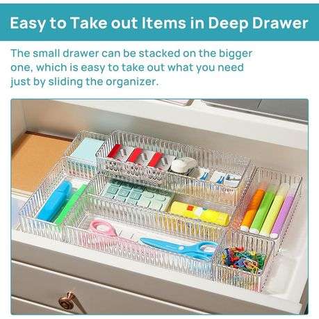 7 Piece Clear Acrylic Drawer Organiser Bins Stackable Cosmetic Makeup Trays