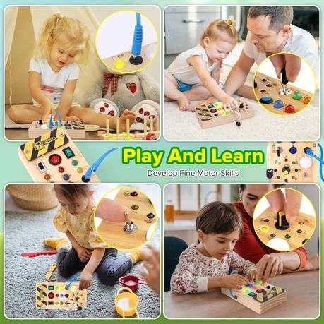 Wooden Montessori Educational Toy Sensory Busy Board With LED Light Switch