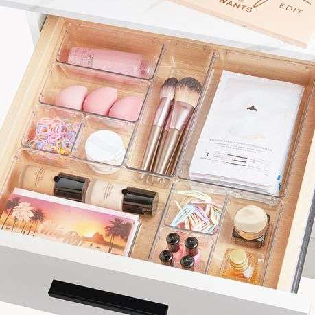 28 Piece Clear Acrylic Plastic Drawer Organizer Set 4 Sizes For Cosmetics