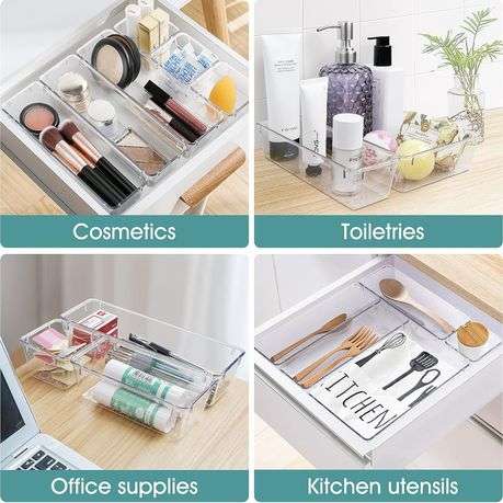 28 Piece Clear Acrylic Plastic Drawer Organizer Set 4 Sizes For Cosmetics
