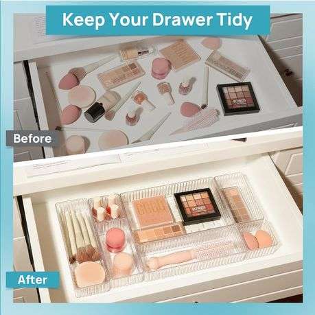 7 Piece Clear Acrylic Drawer Organiser Bins Stackable Cosmetic Makeup Trays