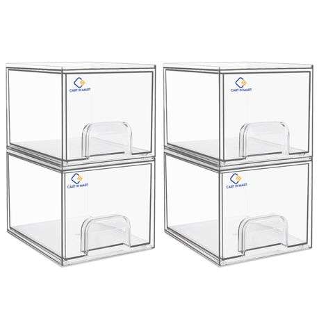 Clear Acrylic Storage Drawer Bins Stackable Multipurpose Organizers-4 Pack
